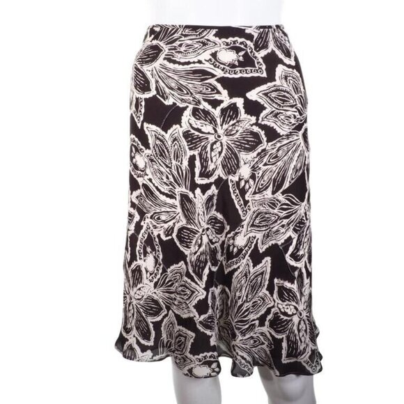 Ellen Tracy Dresses & Skirts - Ellen Tracy Skirt Women Size 12 Petite Silk Trumpet Lined Floral Black White EUC